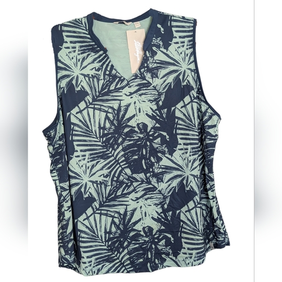 Lady Hagen Tropical Print Blue Palm Tree Sleeveless Polo size XXL Women's NWT - Picture 2 of 11